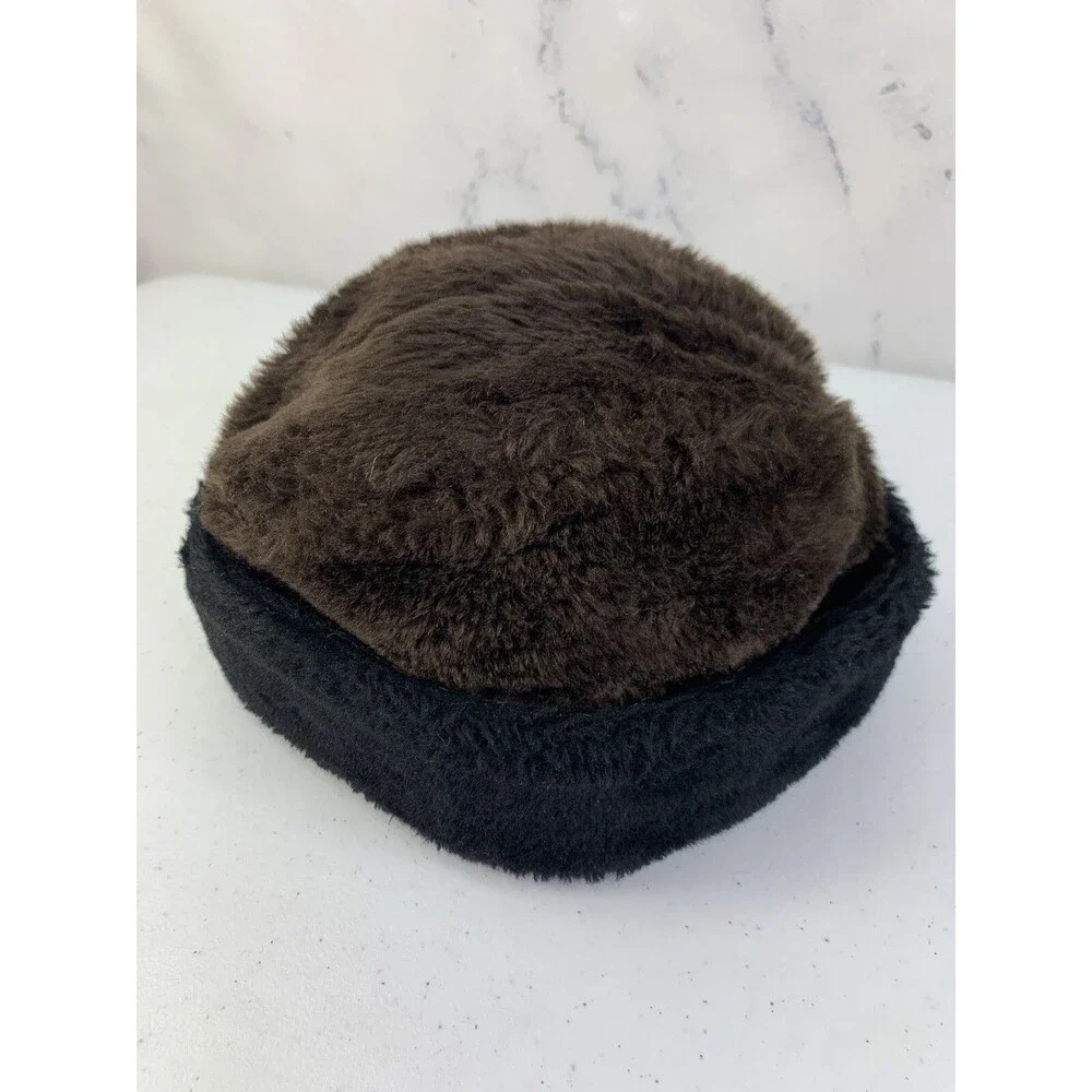 Vintage 50s 60s Fuzzy Hat Faux Fur Ear Warmer Cap Russian Style Brown Aviator